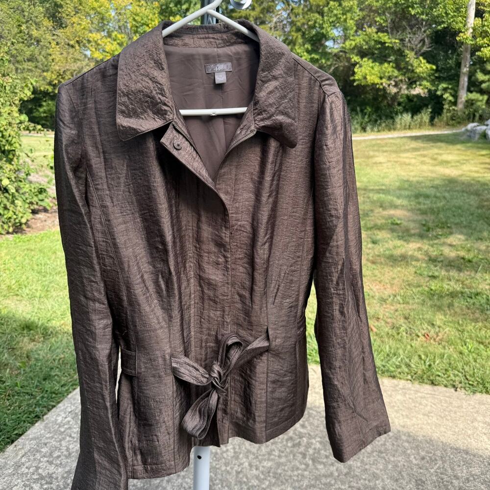 J.Jill Jacket Belted Zip Up Textured Shimmer Womens‎ Size 14 Brown Bronze Coat